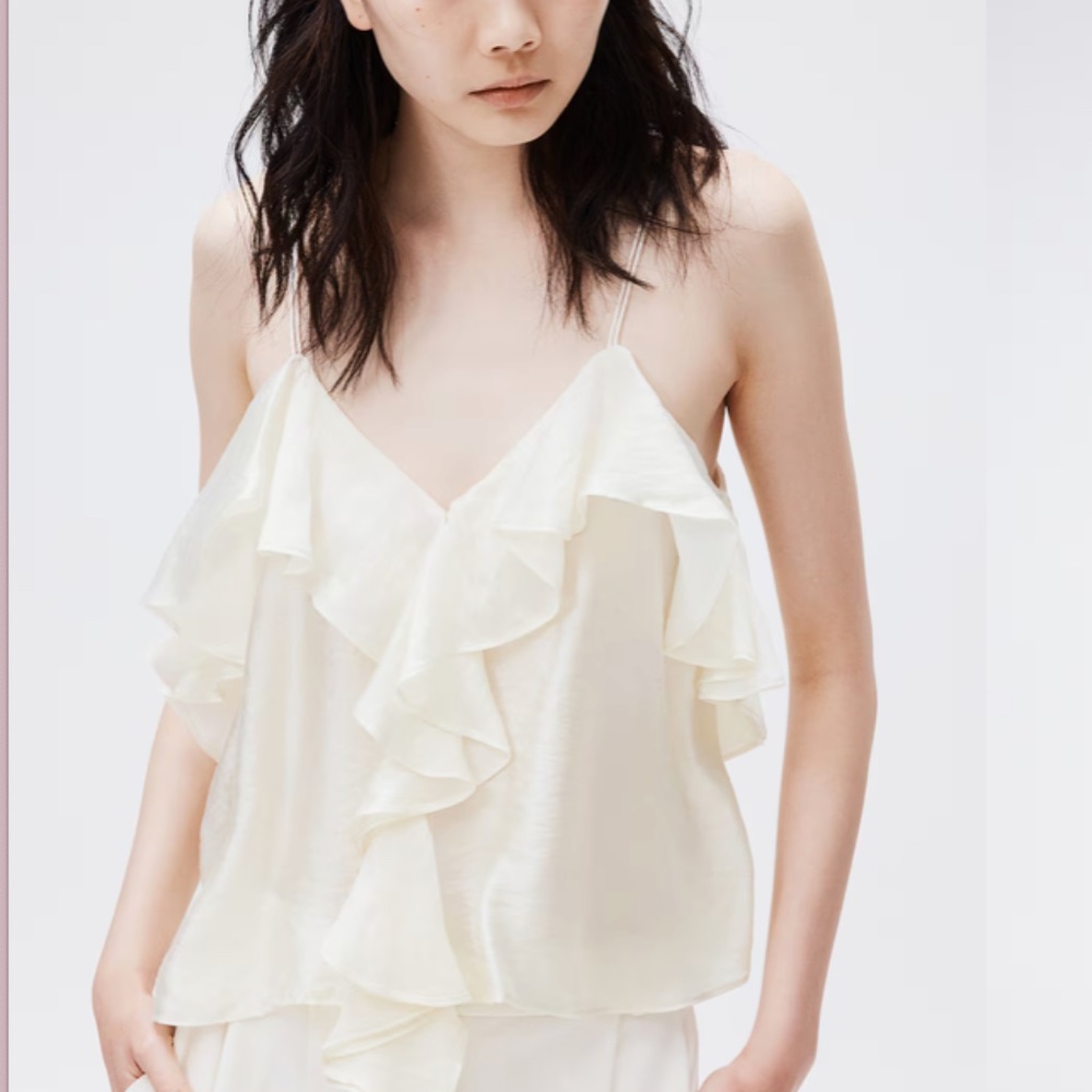 H&M Ivory Ruffle Loose Tank Top